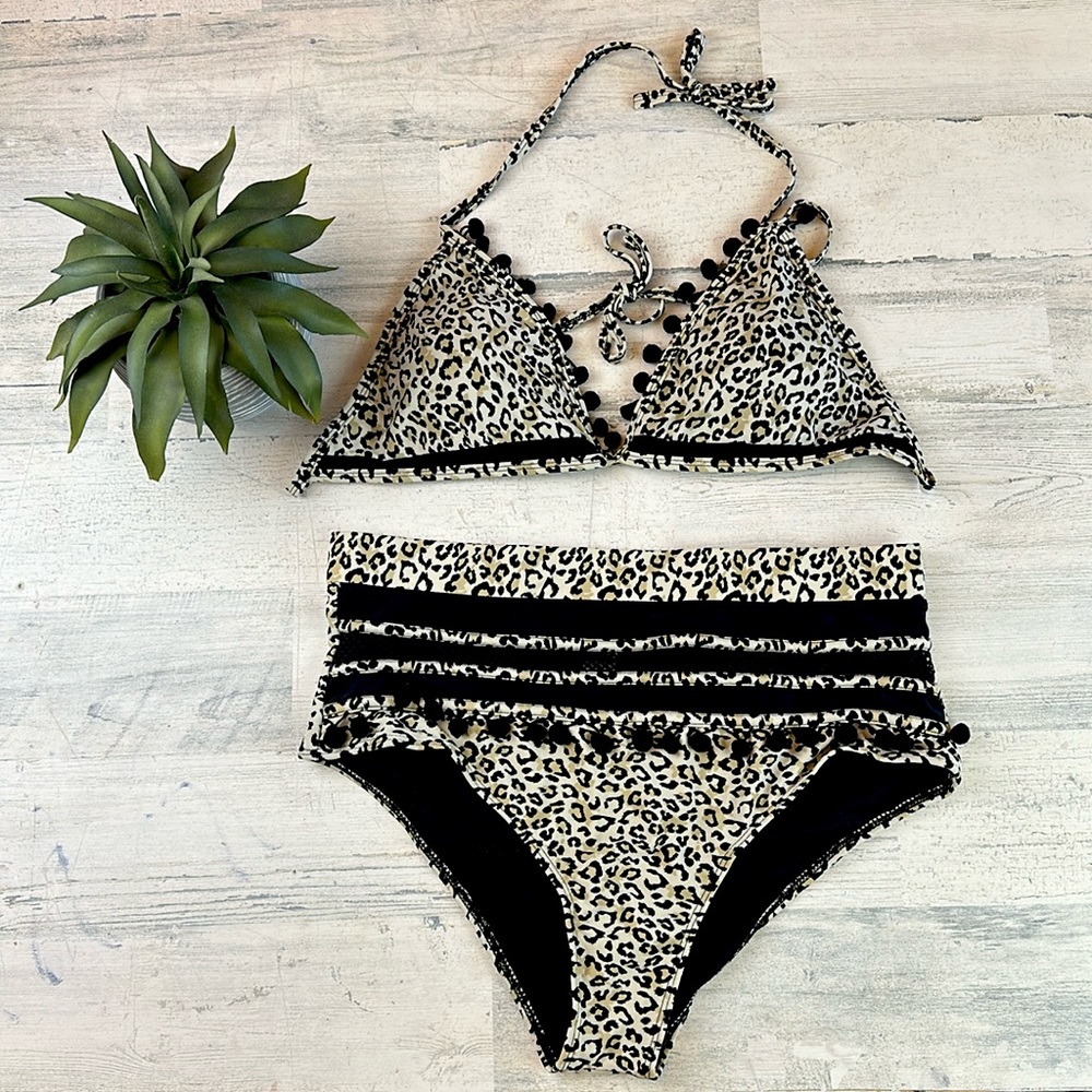Leopard high waisted tassel bikini size L